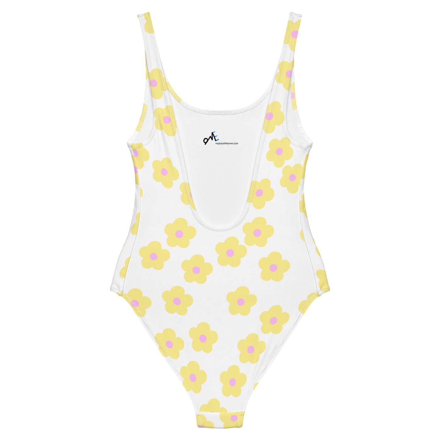 Vintage Mod Flowers on a Snowy White Maillot