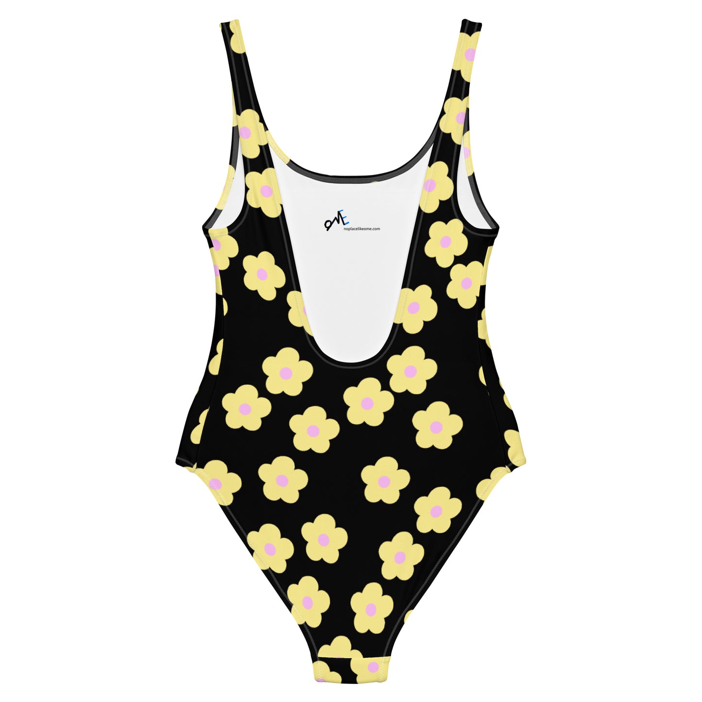 Vintage Yellow Flowers on Onyx Maillot