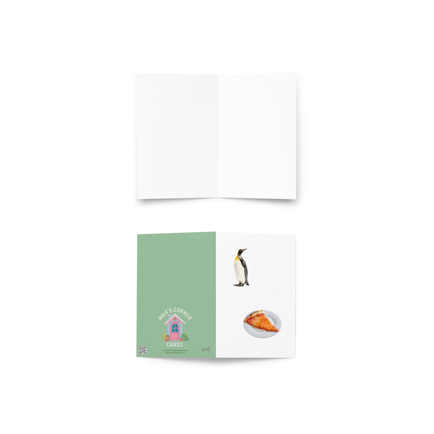 The Durable, Fun-Loving Special Penguin and Pizza Greeting Card