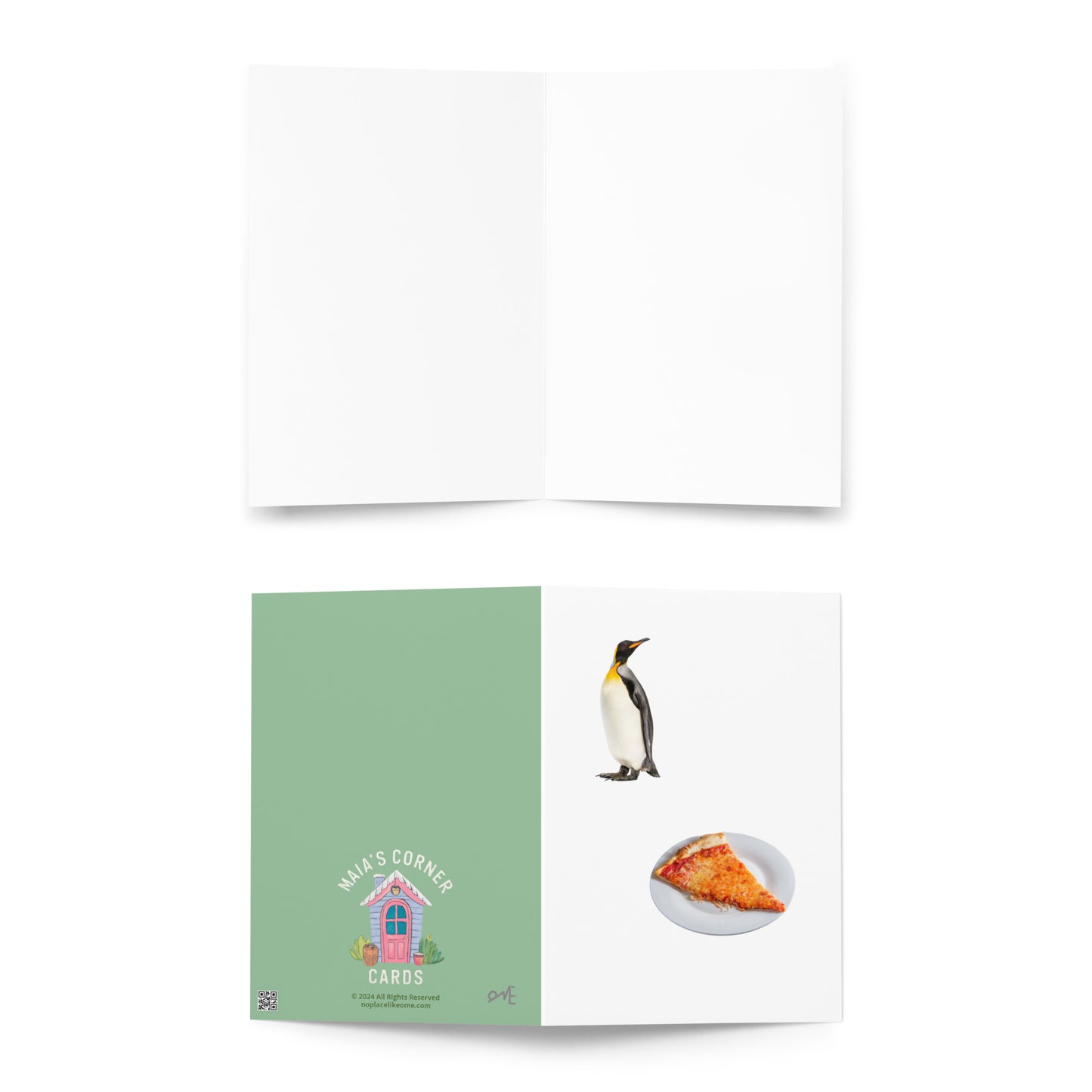 The Durable, Fun-Loving Special Penguin and Pizza Greeting Card