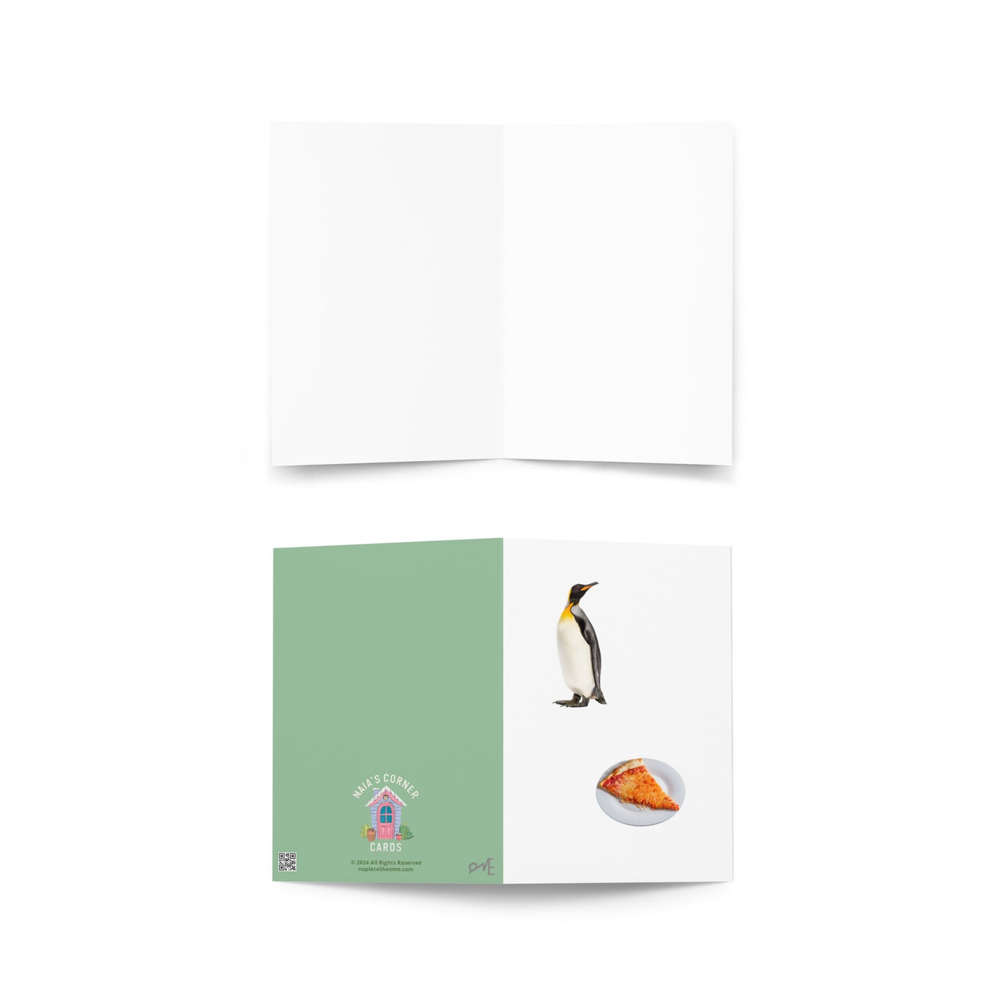 The Durable, Fun-Loving Special Penguin and Pizza Greeting Card
