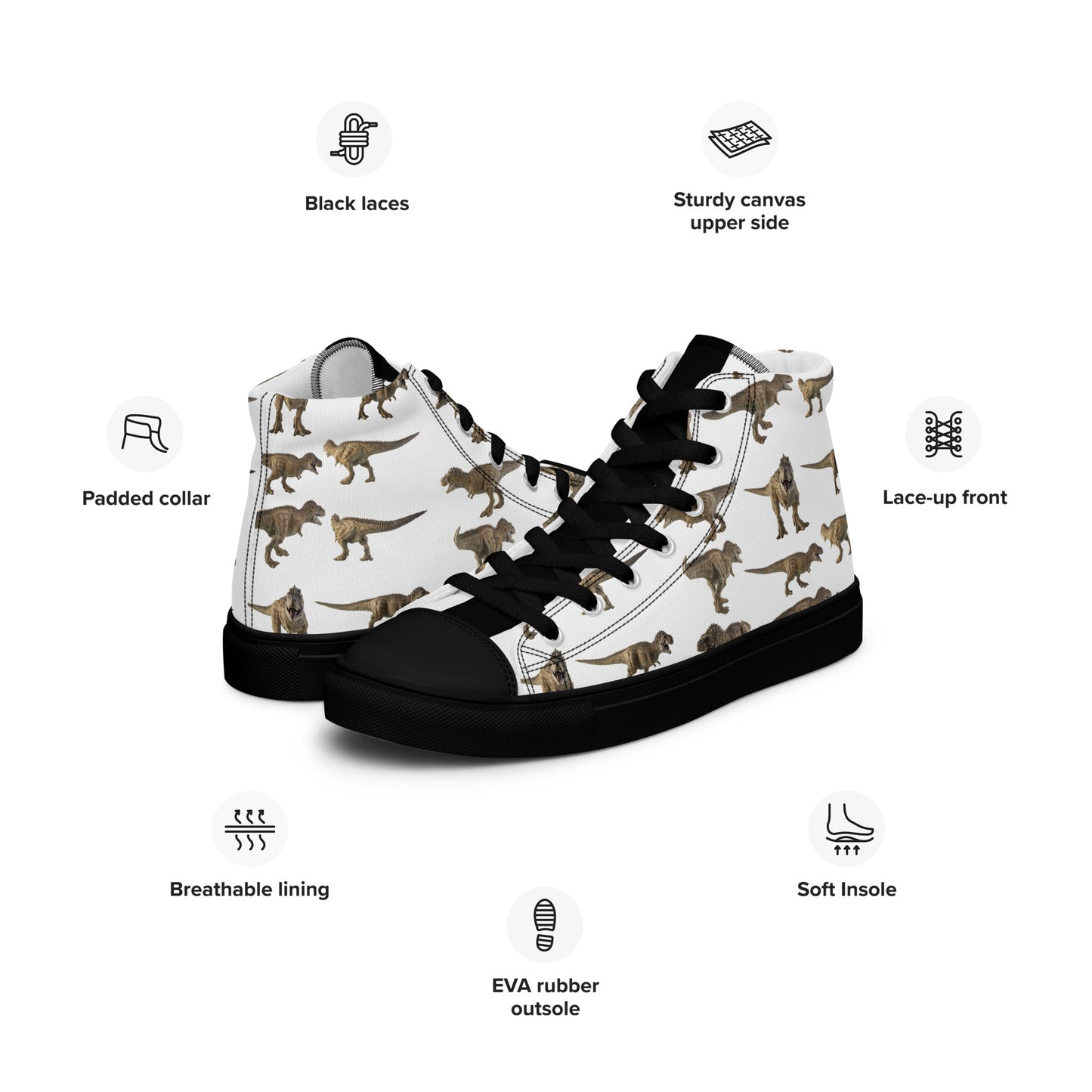The Joyful Handmade Dinosaur High-Top Canvas Shoes