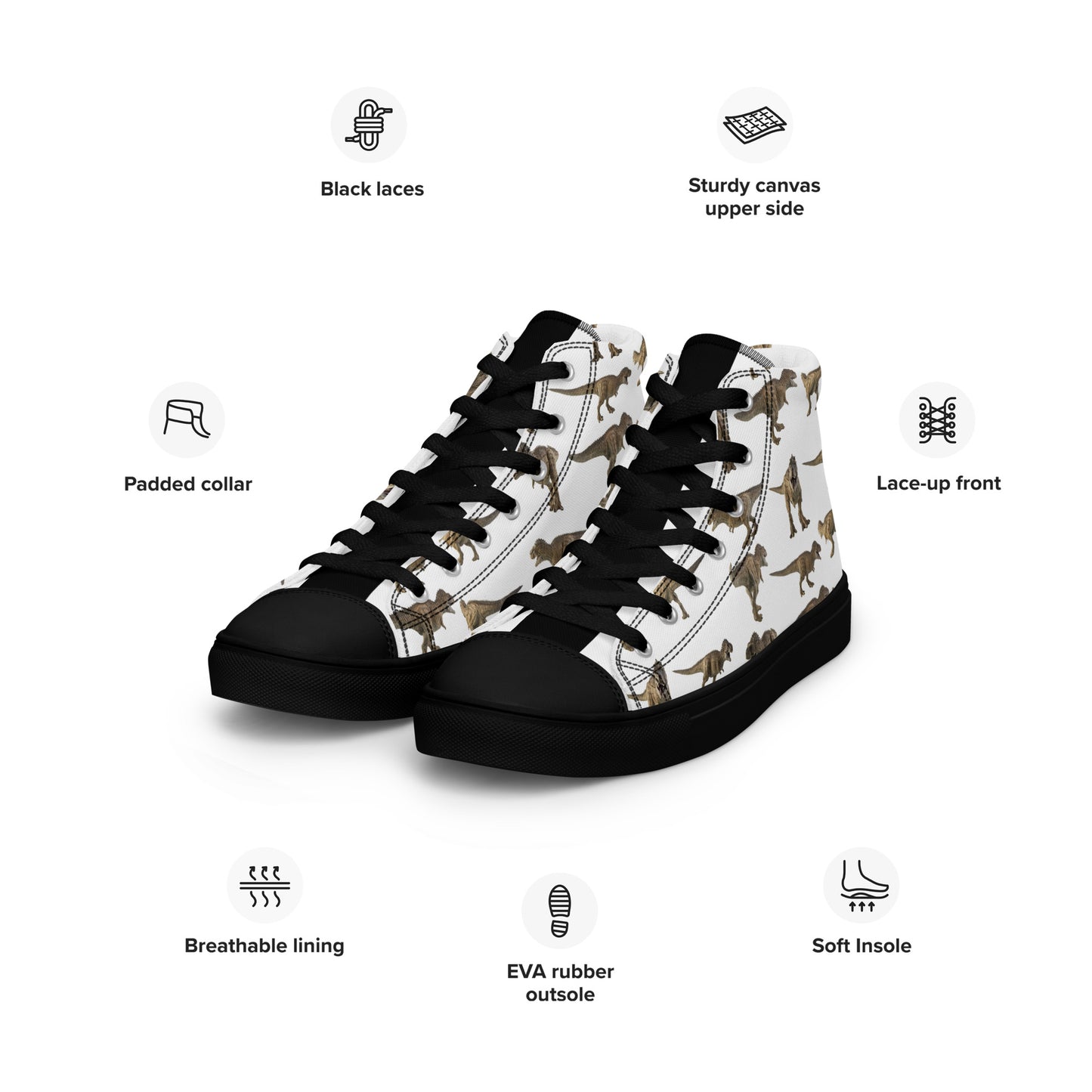 The Joyful Handmade Dinosaur High-Top Canvas Shoes