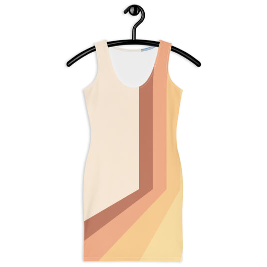 Tan Striped Fitted Stretch Dress