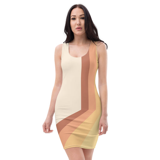 Fire Opal And Saphire Tan Fitted Stretch Overcoming Dress