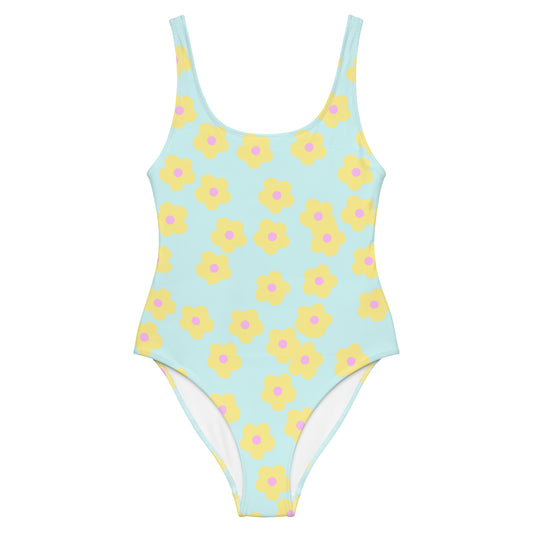 Vintage Flowers on Ice Blue Maillot