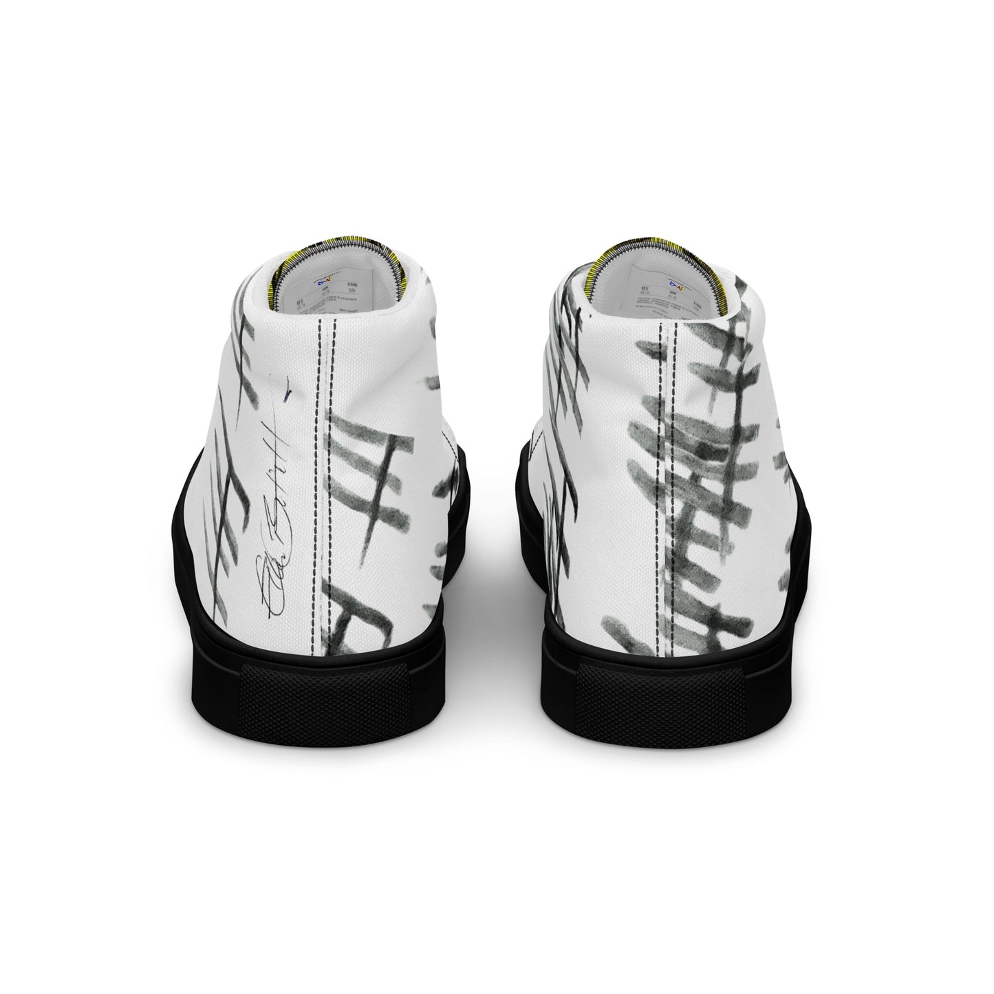 Tally Treads High Tops - Handmade, Artist-Signed (Yellow-Cell Structure Shoe Tongue)