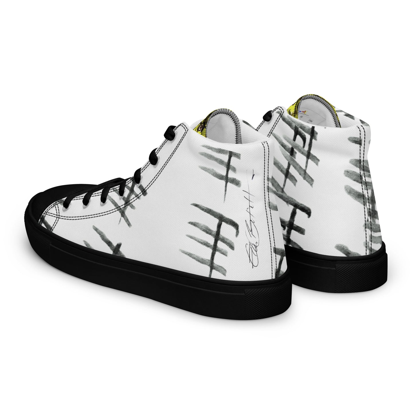 Tally Treads High Tops - Handmade, Artist-Signed (Yellow-Cell Structure Shoe Tongue)