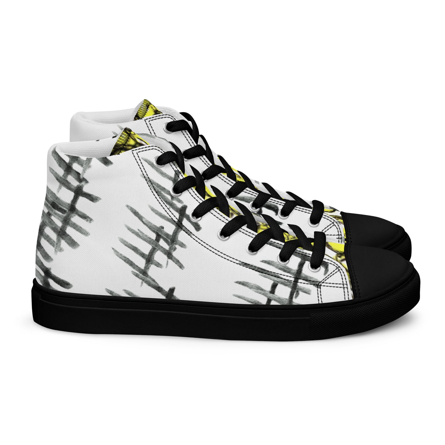 Tally Treads High Tops - Handmade, Artist-Signed (Yellow-Cell Structure Shoe Tongue)