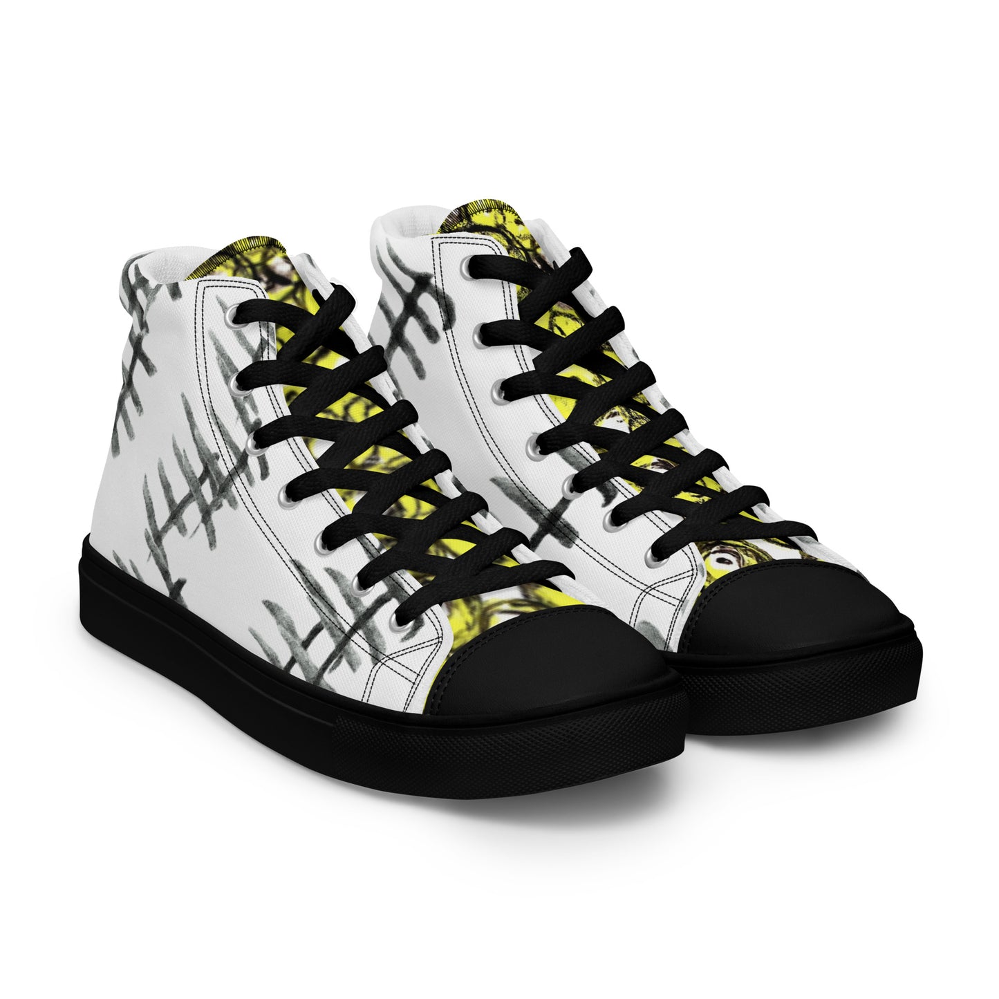 Tally Treads High Tops - Handmade, Artist-Signed (Yellow-Cell Structure Shoe Tongue)