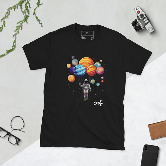 Astronaut Holding Balloons Soft Short-Sleeve Unisex T-Shirt
