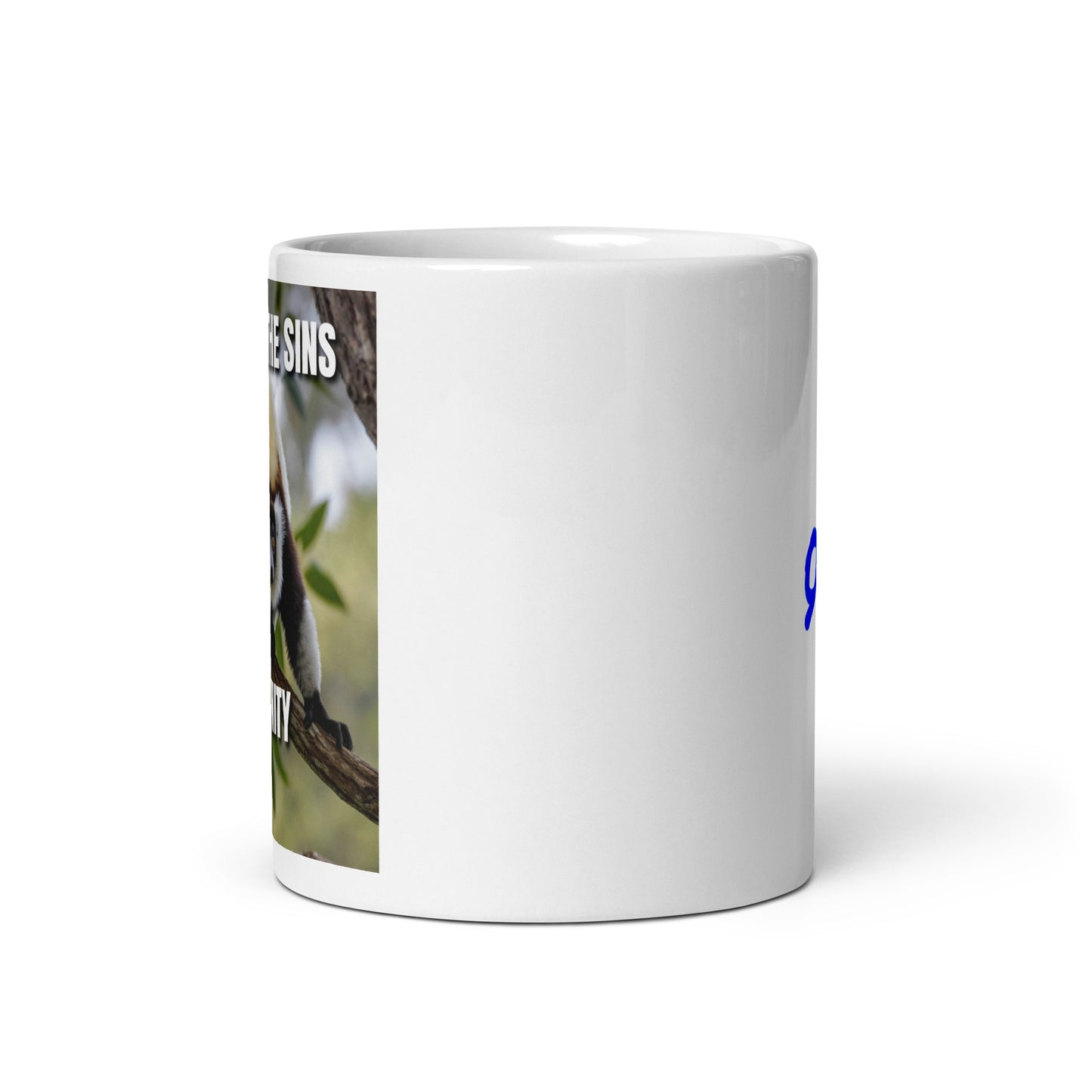 The Sins of Humanity Upbeat Lemur Mug